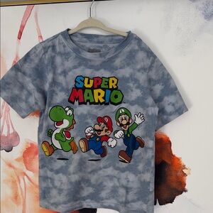 Nintendo Super Mario Kids T-Shirt - Gray Tie-Dye Size:7